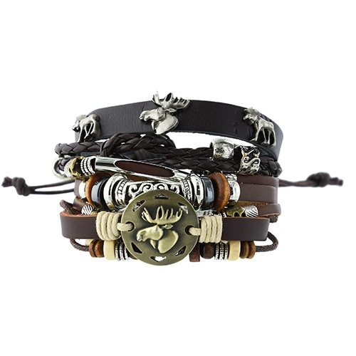 Armband Älg, metall/läder, 3 mod, ink. ställ