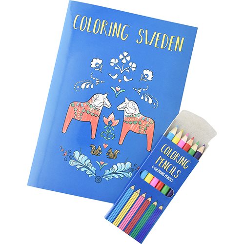 Målarbok m 6 pennor Coloring Sweden