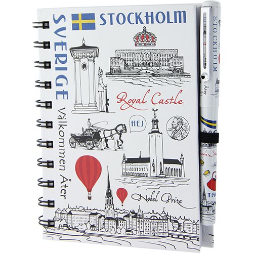 Notisbok m penna Stockholm-teckning