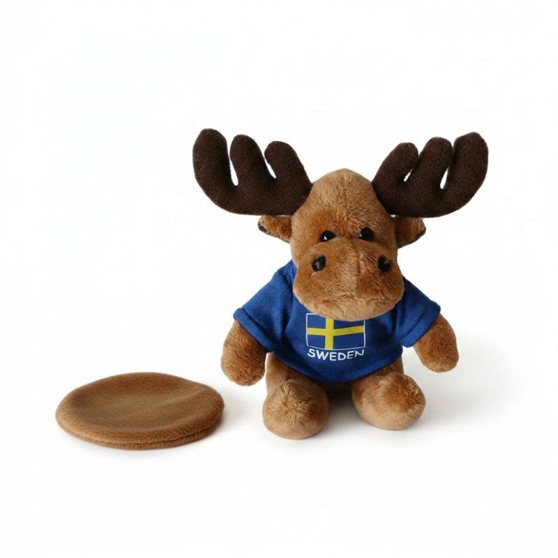 Älg med sverigetröja, shoulder buddy, 12 cm