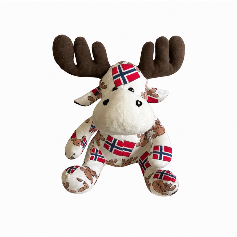 Älg Vit m. Norgeflaggor 17 cm