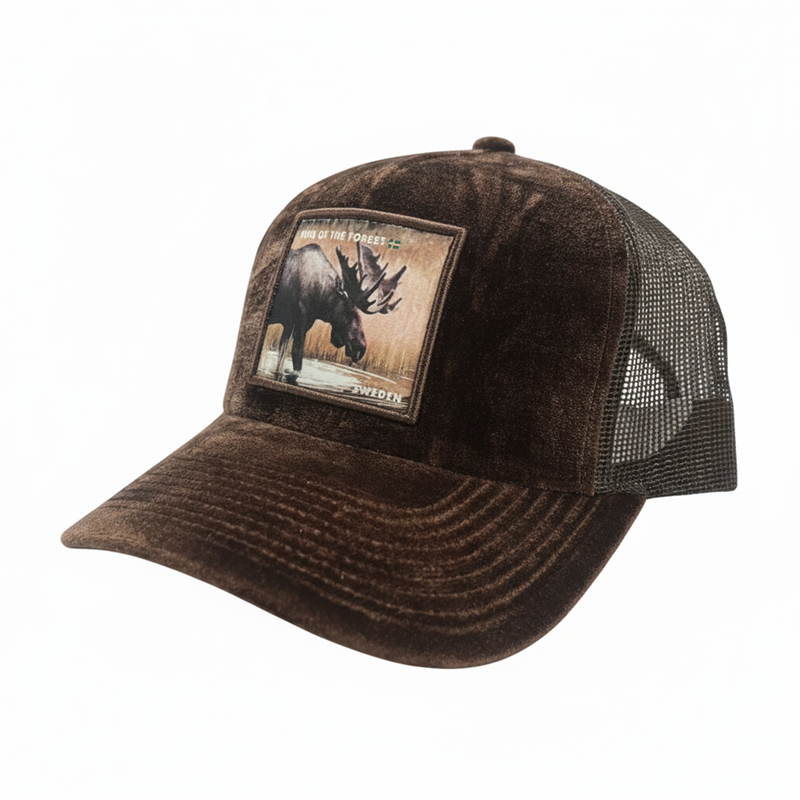 Keps FROST Sweden älg ,sammets truckerkeps, brun strl. 59