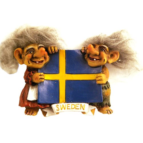 Magnet Två Troll m flagga Sweden