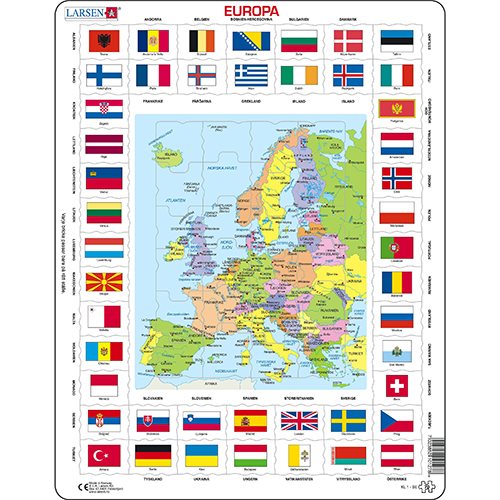 Pussel Europa, flaggor, 28x36cm