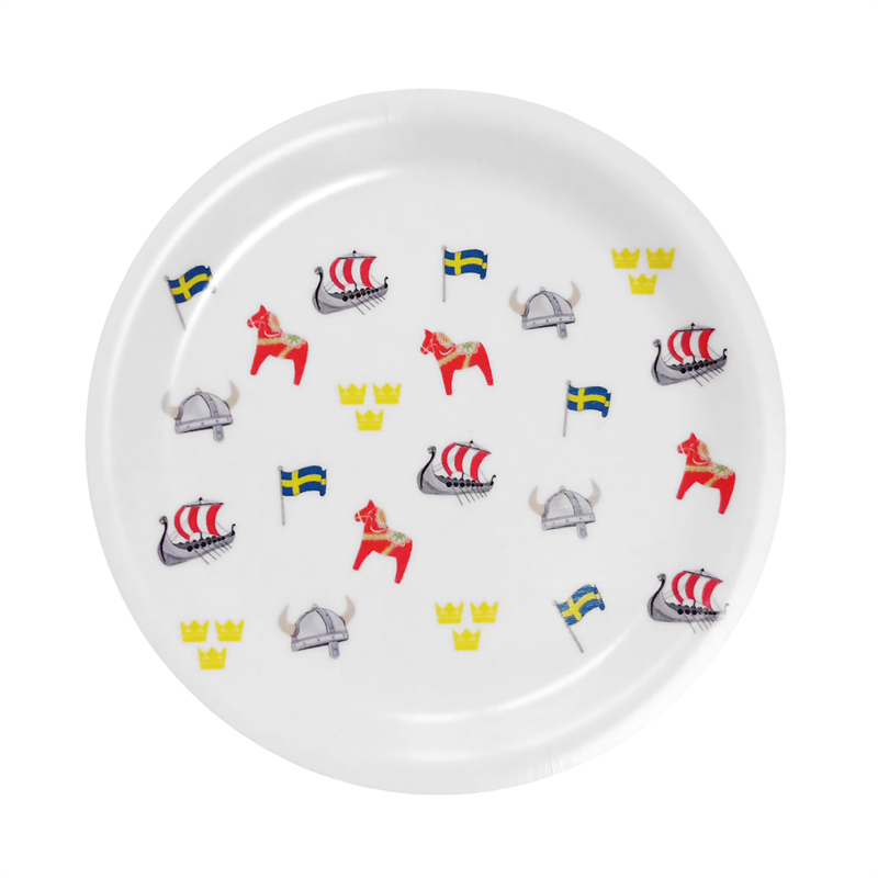Glasunderlägg kant, Swedish Symbols, vit/färgtryck