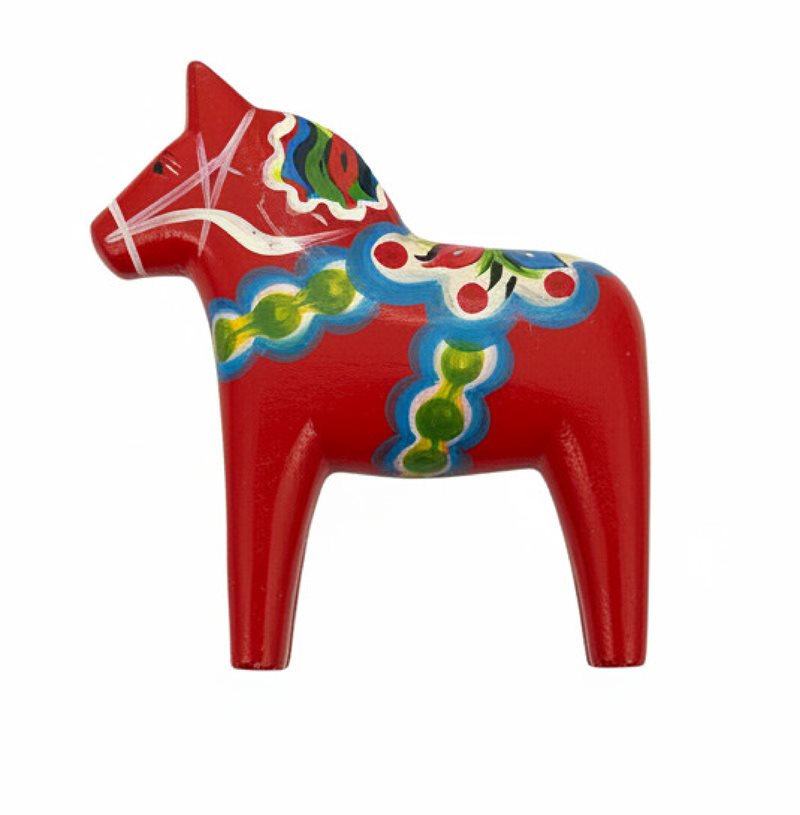Magnet, Dalahäst, röd, handmålad, trä, 55 mm