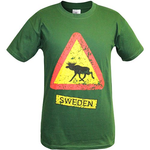 T-shirt grön Älgvarning Sweden, VUXEN