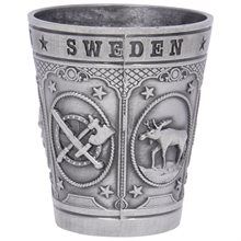 Shotglas, metall, dalahäst, viking, älg, båt, 5,5 x 4,5 cm